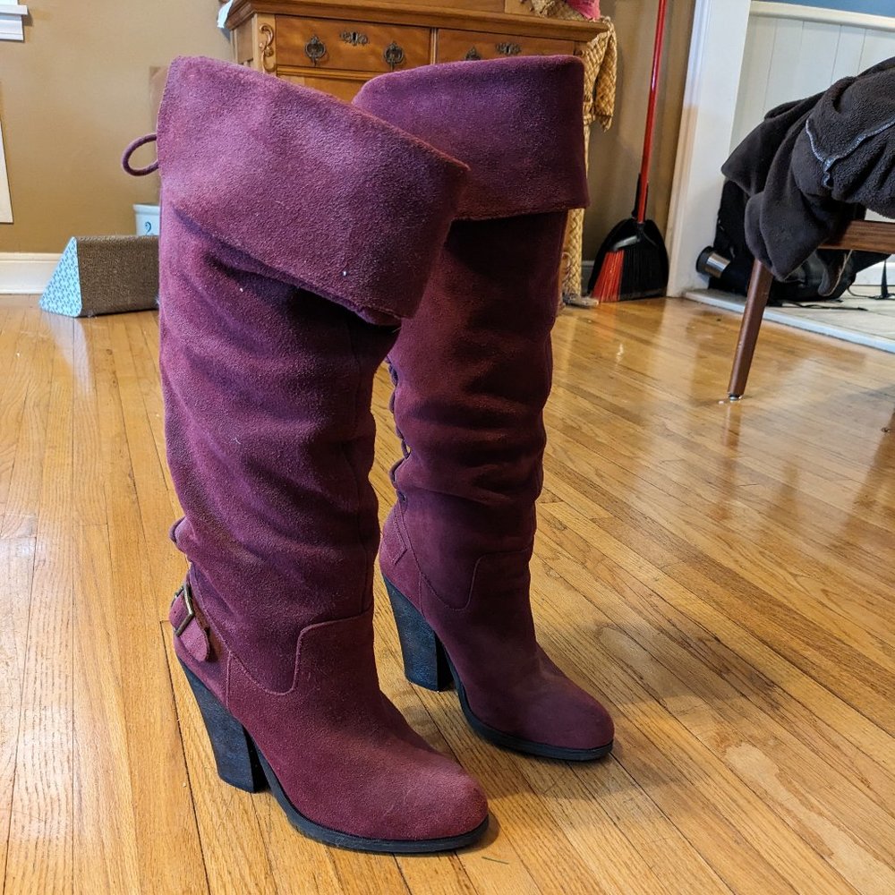 Shoe Mint Raspberry Suede Lace Back Boots